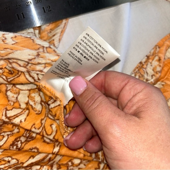 Free People Orange Patterned Ruched Blouse - Picture 6 of 10